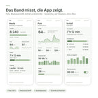 App mit Puls, Blutsauerstoff, Schlafphasen und Schritten