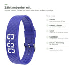 Anzeigen am Armband: Schritte, Kalorien, Distanz, Schlaf, Countdown, Datum und Akku