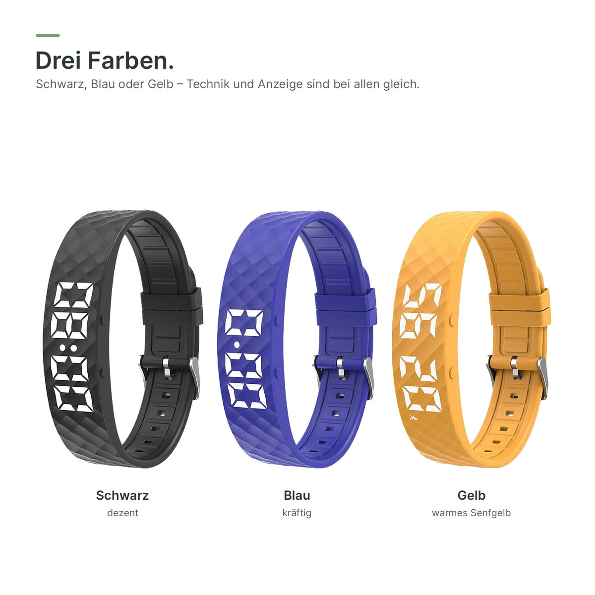 Drei Farben: Schwarz, Blau und Gelb