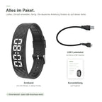 Lieferumfang: Armband, USB-Ladekabel mit Micro-USB-Stecker und Kurzanleitung