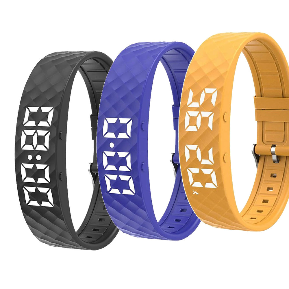 Vibrationswecker-Armbänder in Schwarz, Blau und Gelb