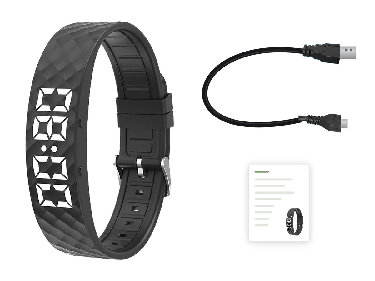 Lieferumfang: Armband, USB-Ladekabel und Kurzanleitung