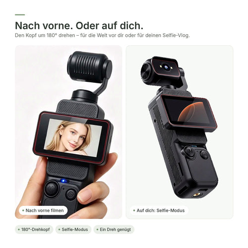 Kamerakopf dreht um 180° – nach vorne filmen oder auf dich im Selfie-Modus