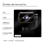 2K-Video mit LED-Fülllicht neben der Linse, Mikrofon und Lautsprecher