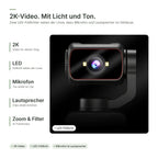 2K-Video mit LED-Fülllicht neben der Linse, Mikrofon und Lautsprecher