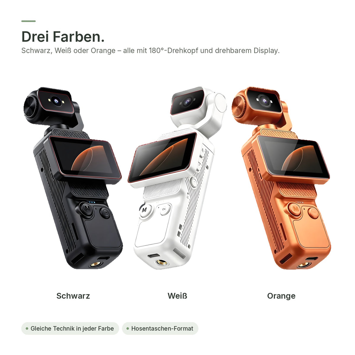 Drei Farben: Schwarz, Weiß und Orange
