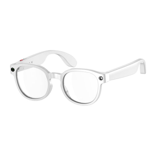 flynk G4 KI-Brille in Weiß mit klaren Gläsern, Dreiviertelansicht