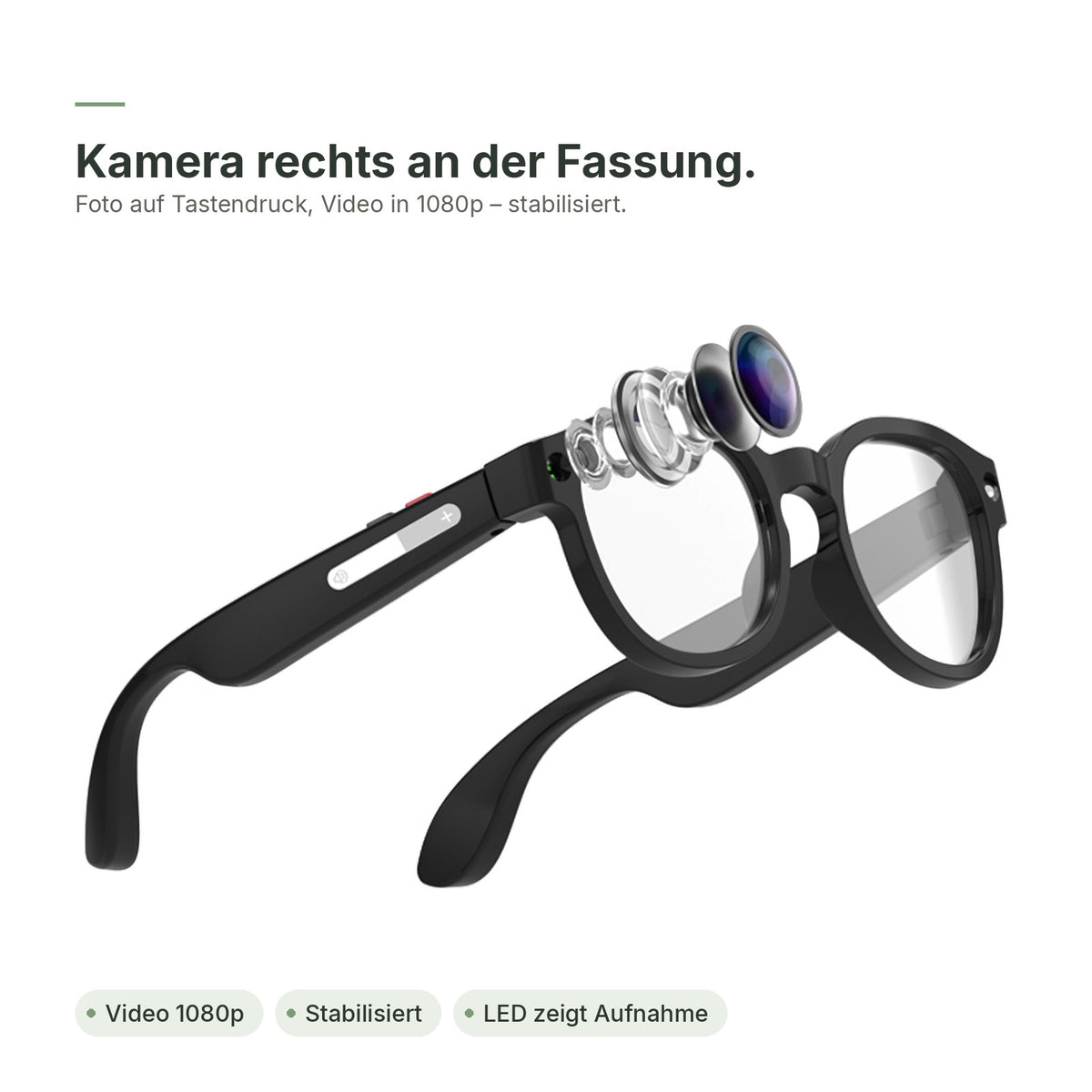 Kamera rechts an der Fassung der flynk G4, Explosionsansicht der Linse