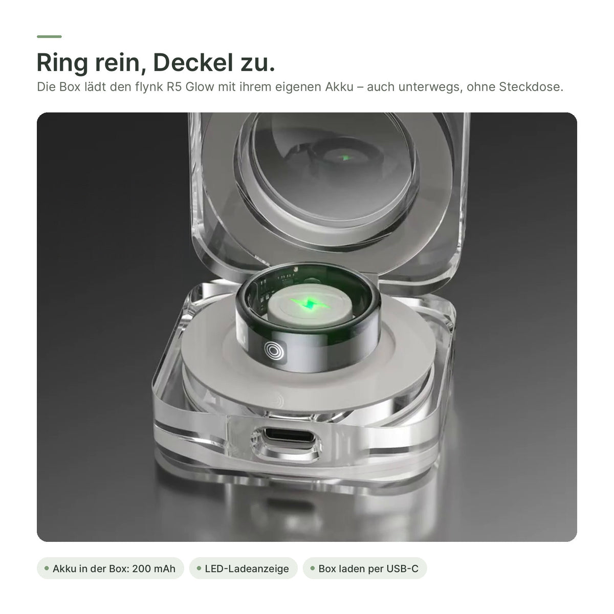 flynk R5 Glow lädt in der geöffneten Ladebox
