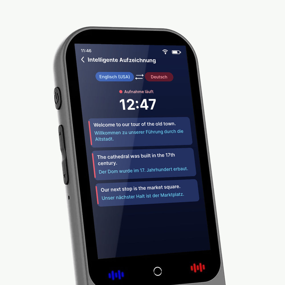 Display bei laufender Aufnahme mit Übersetzung
