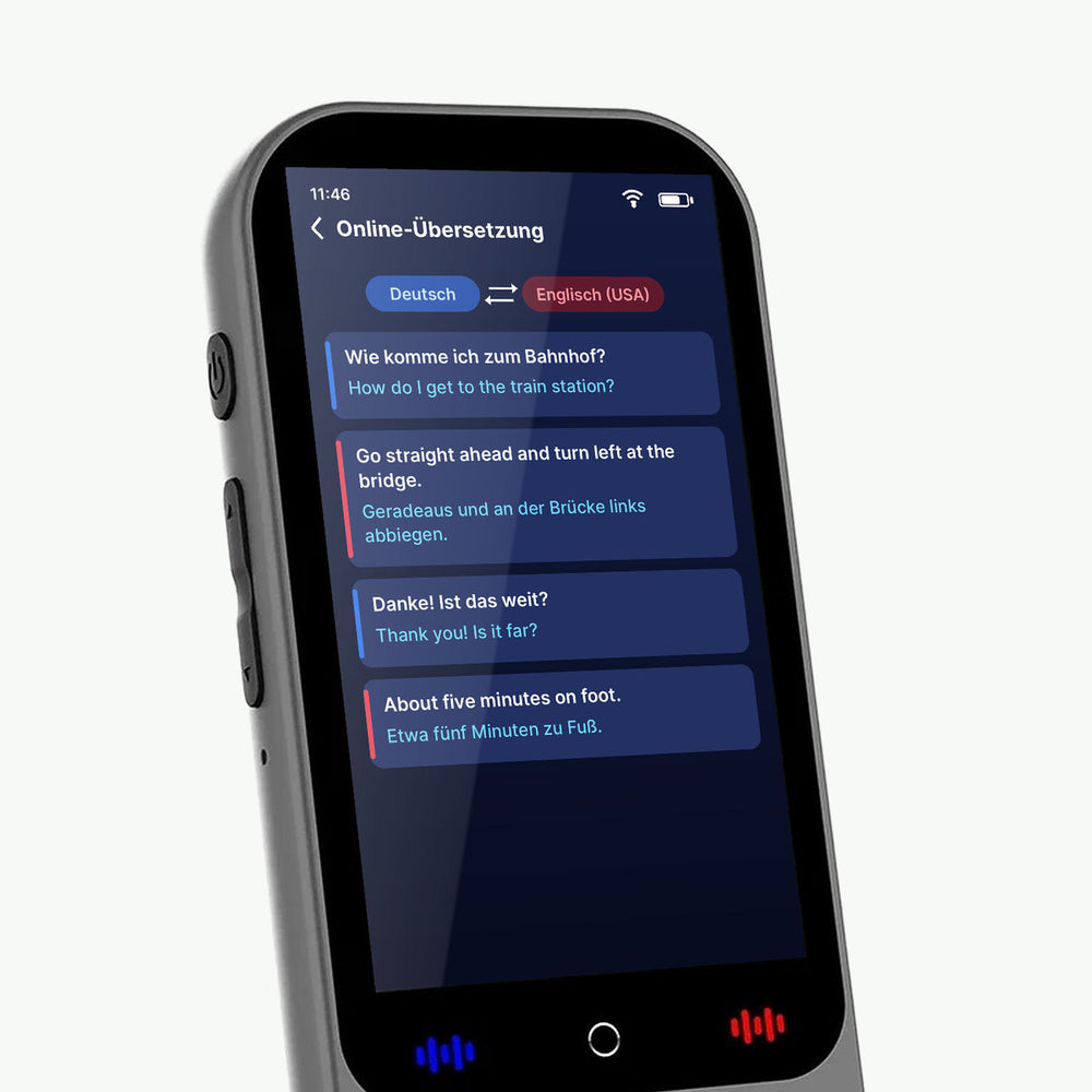 Display mit Gesprächsverlauf Deutsch–Englisch