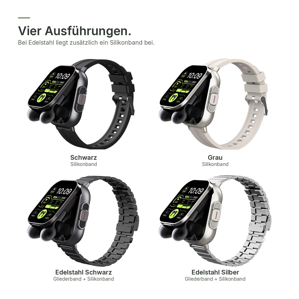 flynk W4 Buds in vier Ausführungen: Schwarz, Grau, Edelstahl Schwarz und Edelstahl Silber