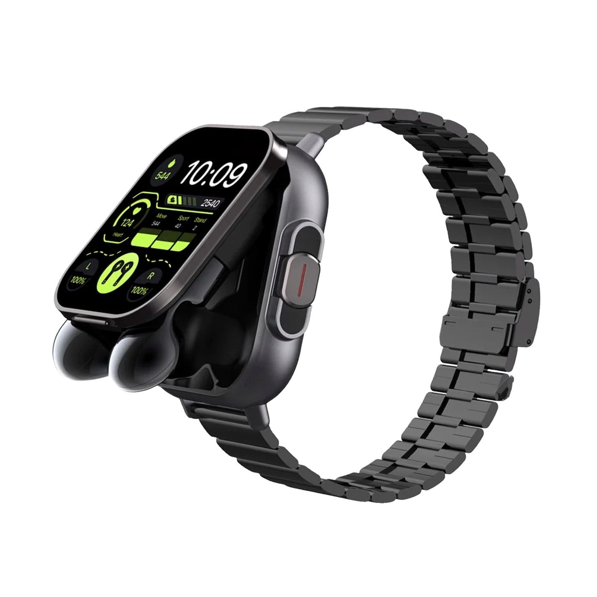 flynk W4 Buds in Edelstahl Schwarz mit Gliederarmband