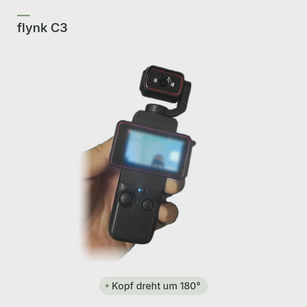 flynk C3 Vlog-Kamera im Video: 180°-Drehkopf nach vorne oder auf dich, drehbares Display hochkant für Reels und quer für YouTube